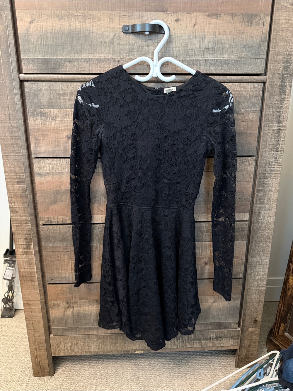 Garage Black Lace Long-Sleeve Fit & Flare Dress
